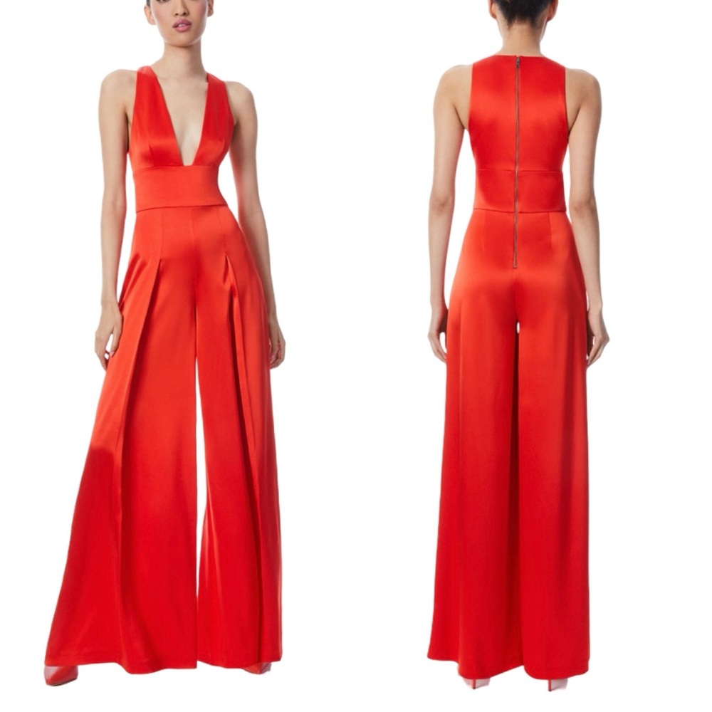 Alice + Olivia Red Plunging Wide-Leg Jumpsuit - A Stunning & Classy Look!!